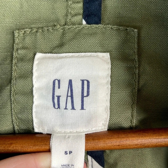 GAP Olive Green Canvas Long Field Utility Jacket Drawstring Zip Snap Army S - Picture 11 of 14